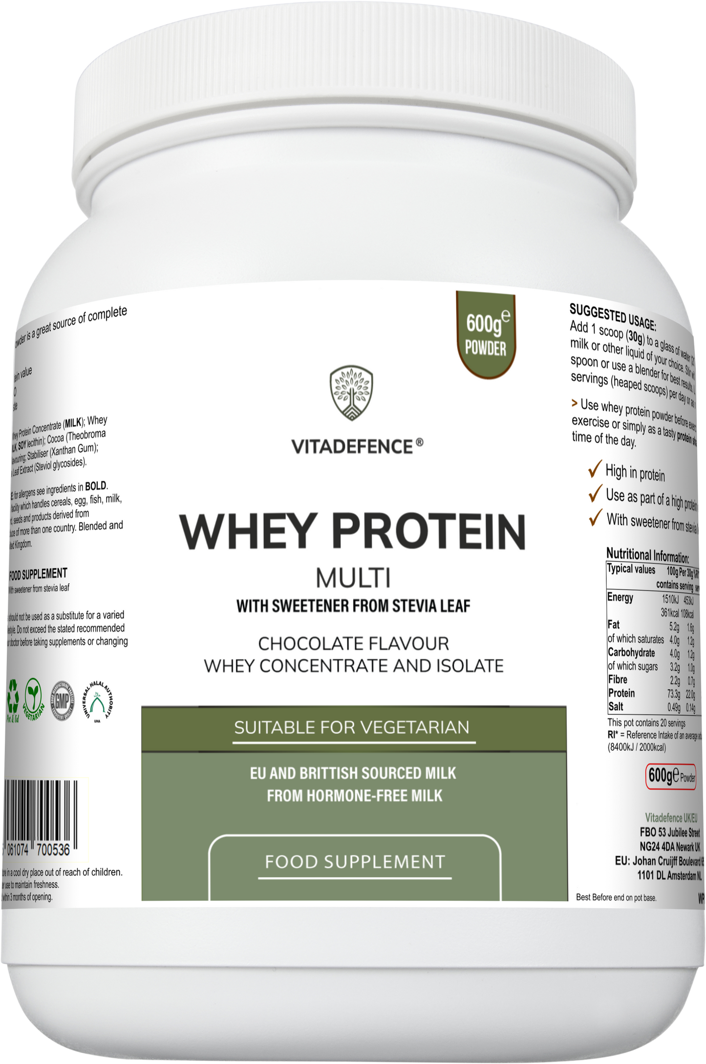 Whey Protein Multi | Chocolate Flavour Protein Powder with Stevia – 600 g-1