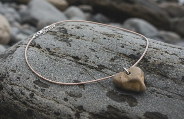 Necklace with a stone pendant on a white background