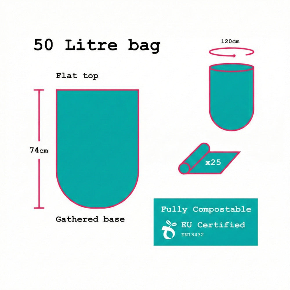 25 Biodegradable Bin Bags - 50 Litre