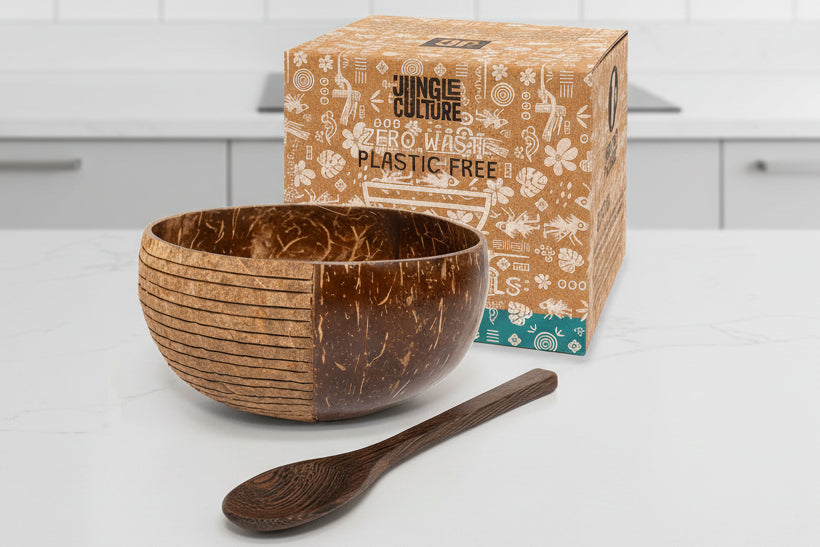Patterned Coconut Bowl & Spoon Single Set-0