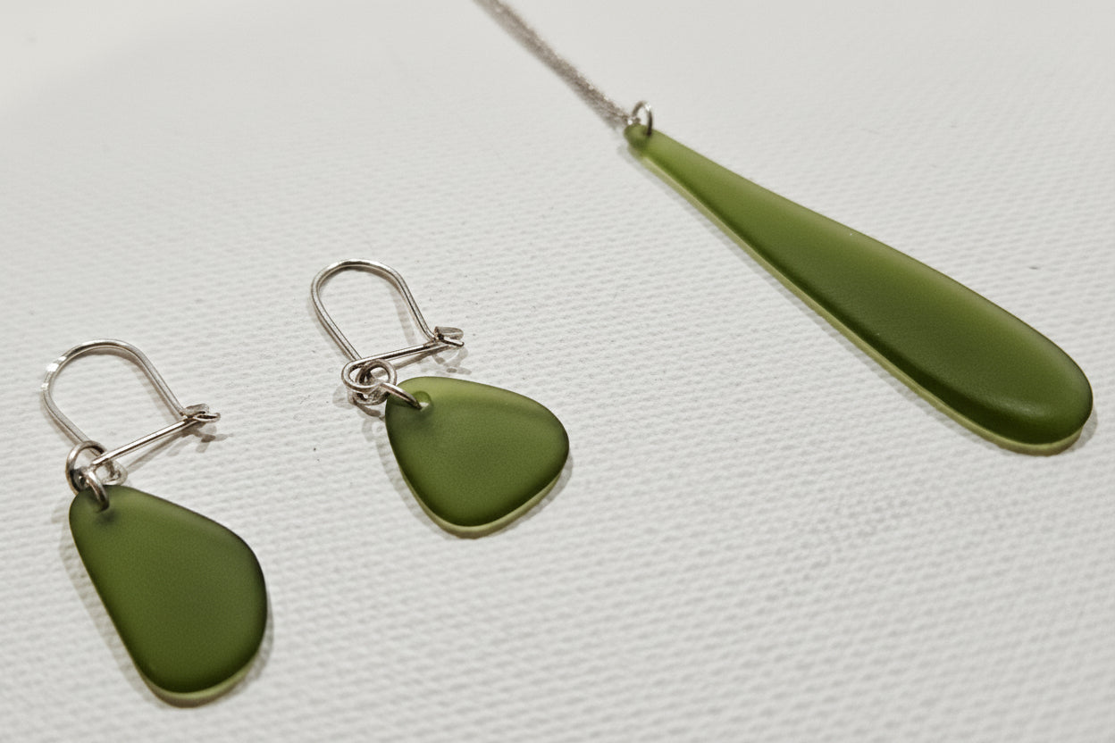 🌊 Seaglass & Recycled Silver Jewellery Set
